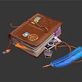 Handmade Leather Notebook With Feather Quill Pen Decorative Stickers And Ink Bottle