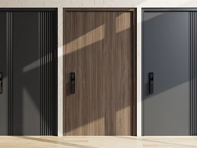 Modern Security Doors With Wooden Texture Black And Gray Color Finishes 3d model