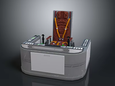 Professional Training Seat With Brown Cushion Yellow Seatbelt And Control Panel Buttons 3d model