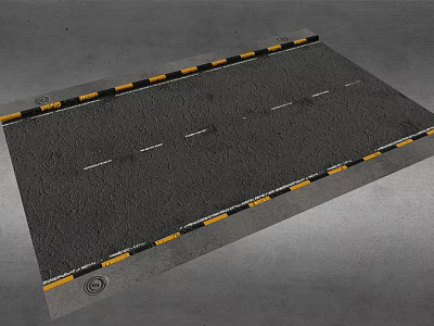Asphalt Road With White Lane Markings And Yellow Black Speed Bumps 3d model
