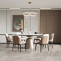 Elegant Modern Restaurant Interior With Round Dining Table Beige Chairs And Pendant Light 3d model