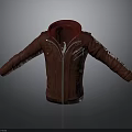 Red Leather Hooded Jacket With Zipper Front And White Sleeve Designs