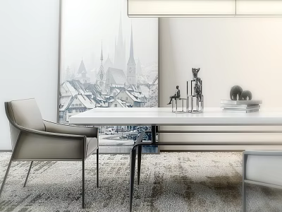 Modern Dining Table Set With Chairs And Wall Art In Sleek Minimalist Interior 3d model