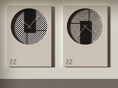 Stylish Decorative Wall Clocks Featuring Black White Checkered Marble Texture Patterns And ZZ Lettering Design 3d model
