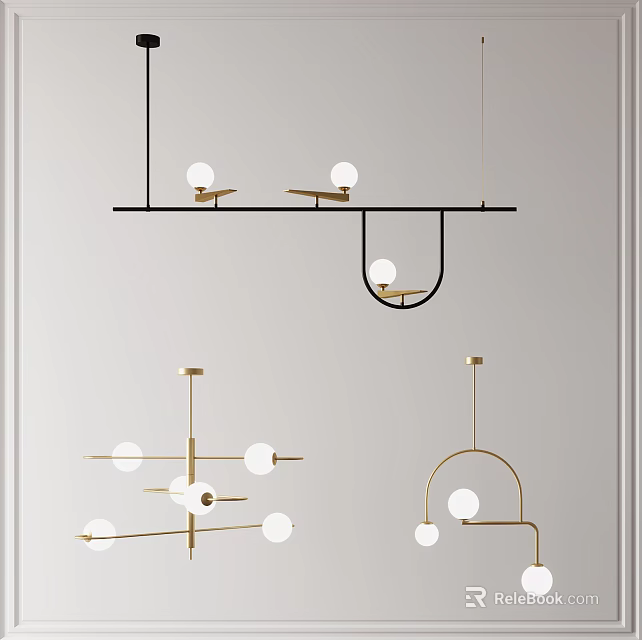 Modern Chandelier Collection With Geometric Metal Frames And Spherical Bulbs 3d model
