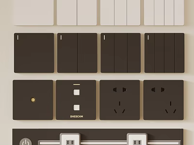 Modern White and Black Switch Panels with Single Double Triple Quadruple Sockets Design 3d model
