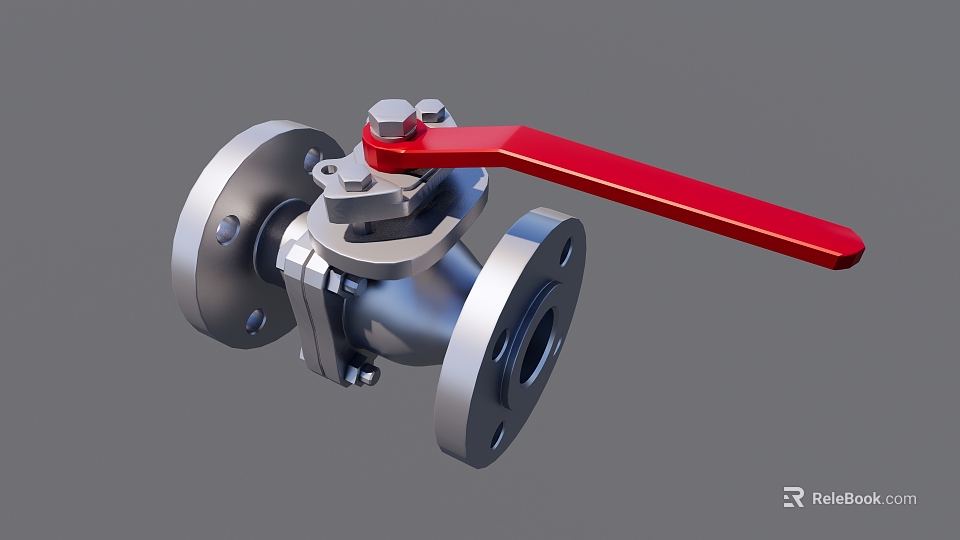 Stainless Steel Ball Valve With Red Handle And Flange Connection For Industrial Applications 3d model 