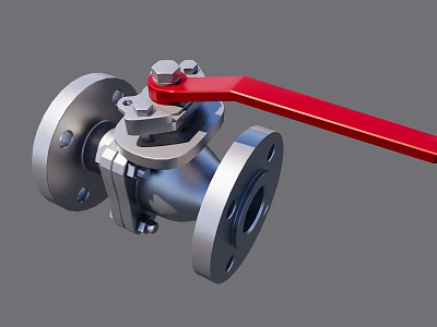Stainless Steel Ball Valve With Red Handle And Flange Connection For Industrial Applications 3d model