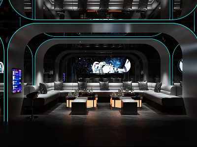 Modern KTV Lounge With Neon Lighting Comfortable Seating And Large Screen 3d model