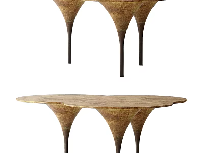 Modern Wooden Tea Table with Conical Legs and Matching Chairs Set 3d model