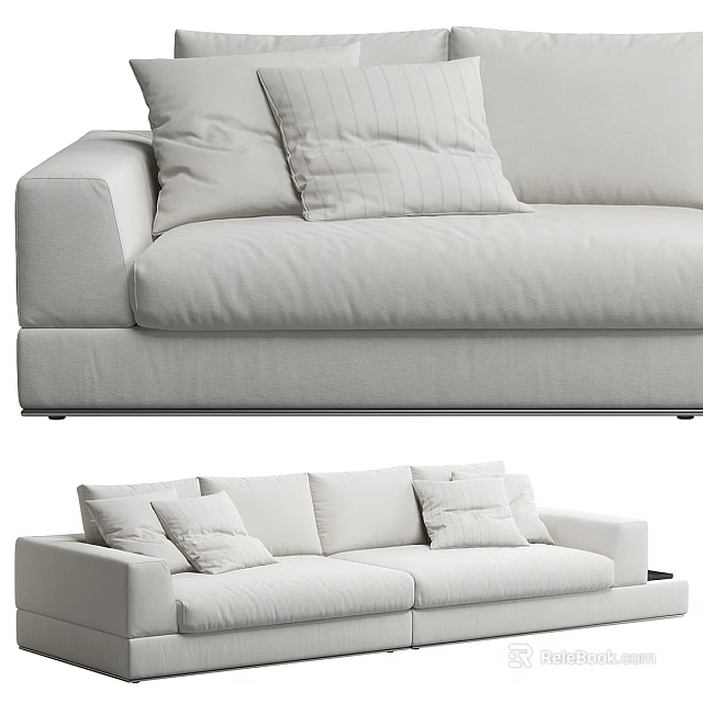 Modern Light Gray Two Seater Sofa With Linen Fabric Plush Cushions Living Room 3d model 