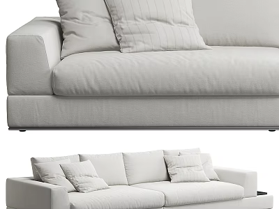 Modern Light Gray Two Seater Sofa With Linen Fabric Plush Cushions Living Room 3d model