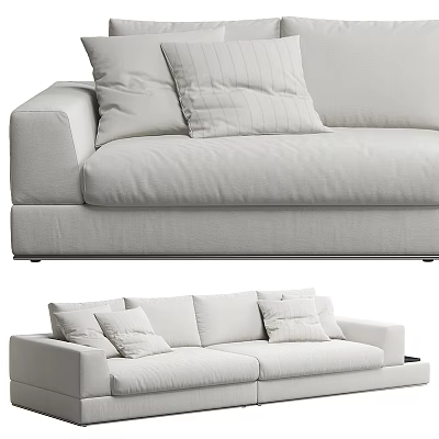 Modern Light Gray Two Seater Sofa With Linen Fabric Plush Cushions Living Room 3d model