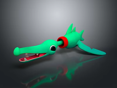 Green Cartoon Crocodile Game Movie Character With Open Mouth Spiked Back And Red Ring Detail 3d model
