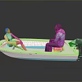 White Boat With Blue Accents Outboard Motor And Two Seated People