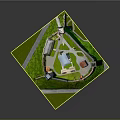 Architectural Model Of Historic Castle With Towers Enclosing Walls Green Lawns And Central Courtyard