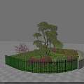 Roadside Facilities with Green Curved Fence Trees Flowers and Landscaping Design