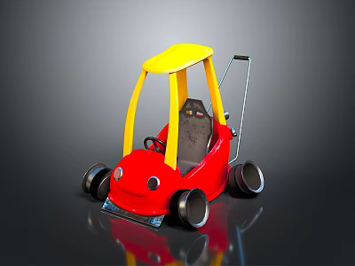 Red And Yellow Children's Toy Car With Yellow Roof Black Wheels And Push Handle 3d model