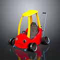 Red And Yellow Children's Toy Car With Yellow Roof Black Wheels And Push Handle