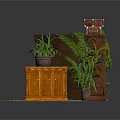 Classic Wooden Cabinets With Potted Plants And Round Rug In Home Interior