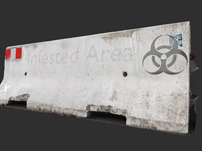 Weathered Concrete Barrier With Invested Area Text And Biohazard Symbol 3d model