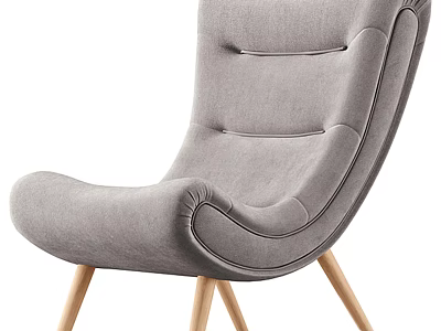 Gray Fabric Lounge Chair with Curved Backrest Wooden Legs and Modern Design 3d model