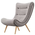 Gray Fabric Lounge Chair with Curved Backrest Wooden Legs and Modern Design