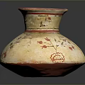 Carved Ceramic Vase with Cream Body Red Rim and Floral Star Patterns Design