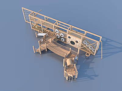 Wooden Play Equipment With Climbing Structure Platforms Steps Lattice Panels And Circular Holes 3d model
