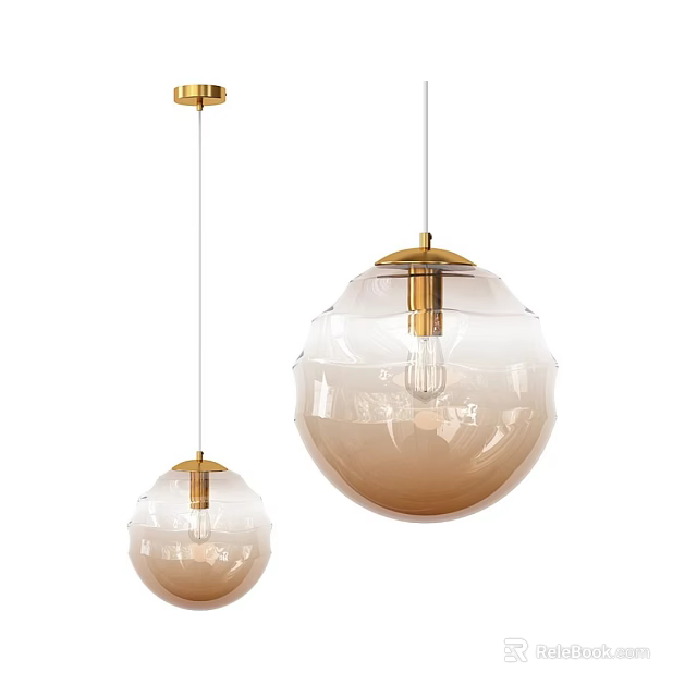 Modern Elegant Pendant Lights With Gold Accents And Amber Glass Globe Shades 3d model 