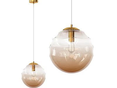 Modern Elegant Pendant Lights With Gold Accents And Amber Glass Globe Shades 3d model