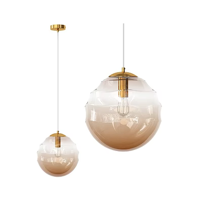 Modern Elegant Pendant Lights With Gold Accents And Amber Glass Globe Shades 3d model