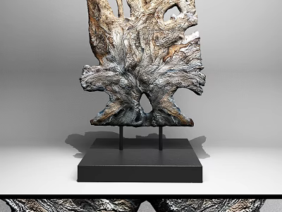 Modern Home Artistic Decorative Ornament Set with Natural Tree Texture on Black Base 3d model