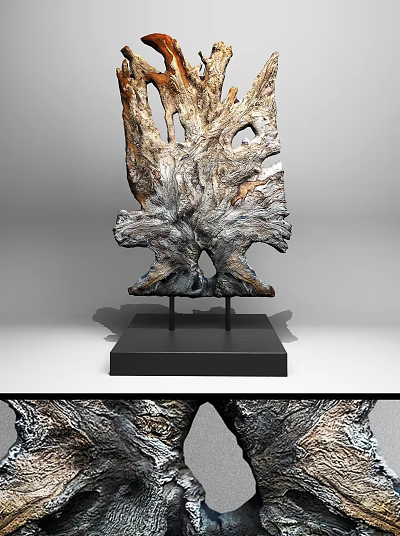 Modern Home Artistic Decorative Ornament Set with Natural Tree Texture on Black Base 3d model