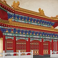 Traditional Ancient Chinese Architecture Multi Tiered Palace With Yellow Roof Red Pillars And Ornate Eaves