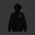 Black Zippered Hoodie With Gold Stripes And Front Logo For Casual Daily Use