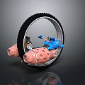 Futuristic Blue Motorcycle With Circular Wheel And Pink Thrusters Design