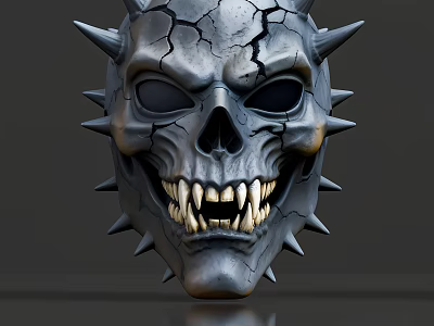 Game Movie Character With Spiked Skull Mask Cracked Surface And Sharp Teeth Design 3d model