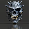 Game Movie Character With Spiked Skull Mask Cracked Surface And Sharp Teeth Design