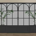 Modern Black Frame Sliding Doors With Arched Grid Glass And Panel Design 3d model
