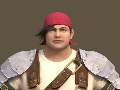 Game Movie Character With Red Bandana White T-Shirt Silver Shoulder Armor Brown Leather Straps 3d model
