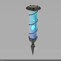 Glowing Blue Spiral Decorative Object With Wooden Top And Spiked Base