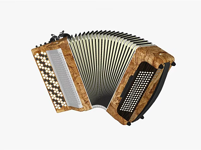 Vintage Wooden Accordion Musical Instrument with Decorative Grilles and Keyboard Keys 3d model