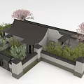 Traditional Chinese Courtyard Architecture With White Walls Black Tiled Roof And Pink Cherry Blossom Trees