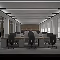 Modern Office Interior Design With Open Layout Glass Partitions Workstations And Large Windows 3d model