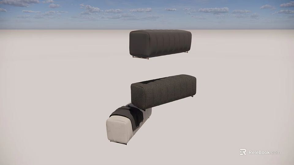 Various Modern Upholstered Sofa Bench Styles With Dark And Light Tones 3d model