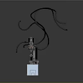 Abstract Metallic Biological Mechanical Structure With Curved Tentacle Like Form And White Cubes