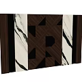 Stylish Wooden Wall Paneling With Geometric Patterns And Marble Background 3d model