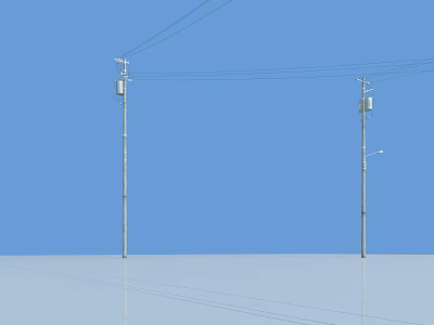 Road Facilities With Utility Poles Overhead Power Lines And Street Lamp Against Blue Sky 3d model