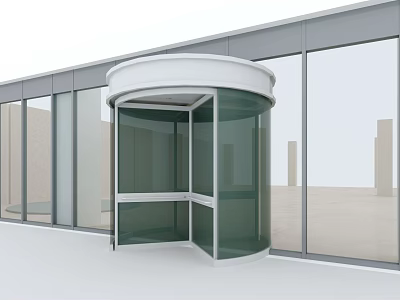 Revolving Door With White Top In Modern Building Featuring Glass Curtain Wall And Sleek Design 3d model